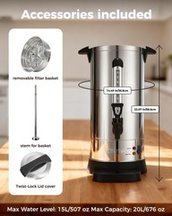 Ostba 1500W Commercial Coffee Urn 100 Cup / 15L Large Percolator Coffee Pot