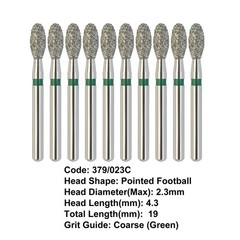 Multi-Use Football Diamond Burs FG 379/023C Egg Coarse Grit Green Friction Grip