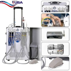 Portable Dental Delivery Unit System Mobile Suction with Air Compressor 4 Holes