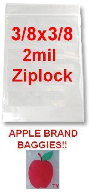 10000 APPLE BRAND 3838 3/8×3/8 2mil CLEAR ZIPLOCK BAGS 10,000 baggies 3/8″x3/8″