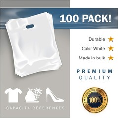 Extra Large White Merchandise Bags – Glossy Plastic Perfect for Retail – 100 Pac