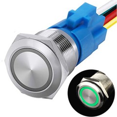 19mm Waterproof LATCH ON/OFF Stainless Steel Push Button Switch 12V LED