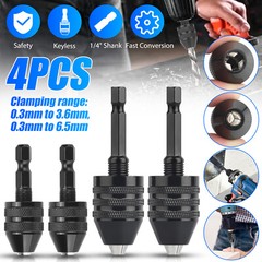 4Pcs 1/4″Hex Shank Keyless Drill Chuck Adapter Bit Quick Change Converter Driver
