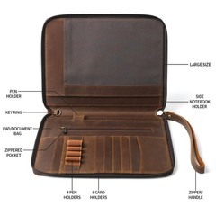 Genuine Leather Portfolio with Zipper, Padfolio Portfolio Organizer Folder fo…