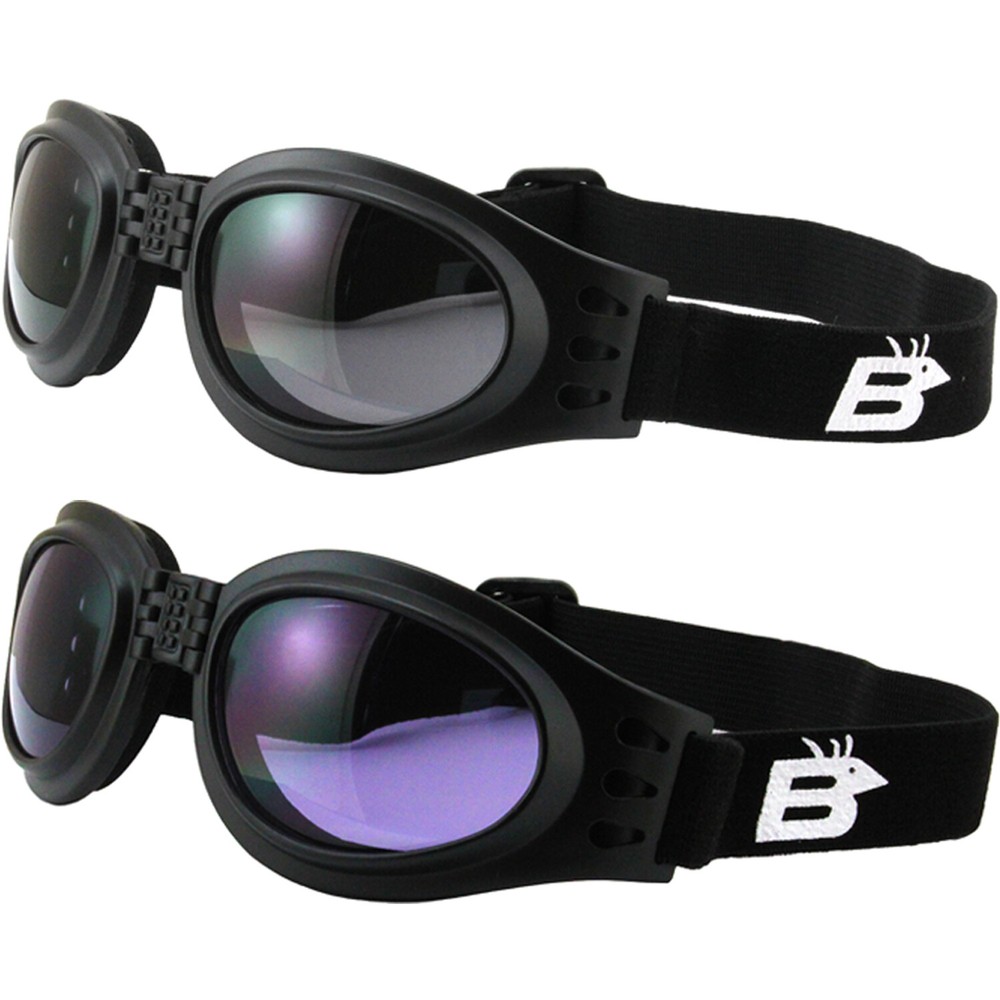 2 Pairs of Birdz Eyewear Parrot Black Padded Goggles Smoke & Purple Lenses