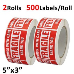 2 Rolls 3″x5″ Fragile Stickers Handle With Care Warning Mailing Shipping Labels