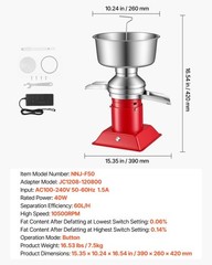 Electric Cream Separator: 60L/H, 10500RPM, 4.5L Capacity, 304 SS