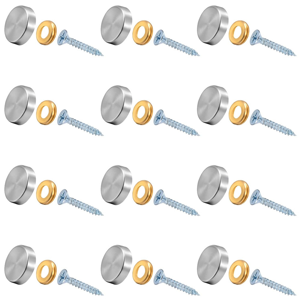 12 Stainless Steel Screw Cover Caps, 0.63″/16Mm Diameter, Silver Mirror Finish