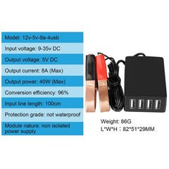 DC Converter with Battery Clip 12V 24V to 5V 8A USB Power Adapter Buck Regulator