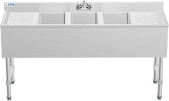 Freestanding 3 Compartment Commercial Sink with Double Drainboard for Restaurant