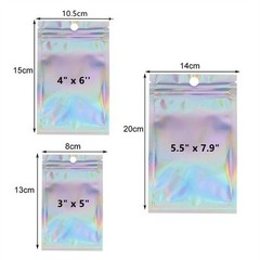 400PCS Holographic Mylar Foil Bag Resealable Zipper Pouch Packaging Clear Front