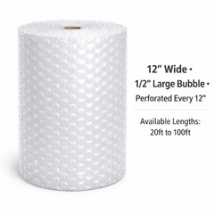 12″ Wide Bubble Cushioning Roll 1/2″ Perf Every 12″ – Multiple Lengths 20-100ft