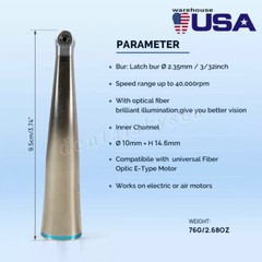 Dental LED 1:1 Fiber Optic Contra Angle Internal Spray Low Speed Handpiece EType