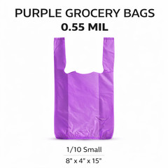 Purple T-Shirt Bags 1/10 Small 8x4x15 Medium- Duty 0.55 Mil Bulk Pack