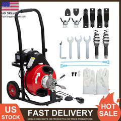Auto Feed 75 FT x 1/2 Inch Drain Cleaner Machine 250W Portable Sewer Snake Auger