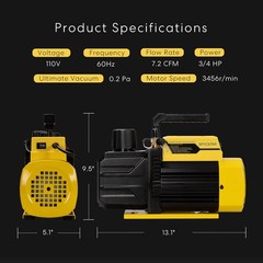 7.2CFM 2 Stage Vacuum Pump 3/4HP Rotary HVAC Refrigeration Air Conditioning AC
