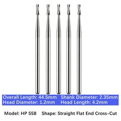 5/pk Vakker Dental Carbide Burs Long Straight HP Round Taper Burs for Low Speed