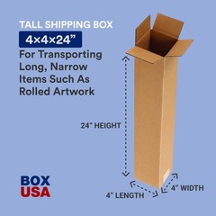 BOX USA 4x4x24 Tall Corrugated Boxes, Tall, 4L x 4W x 24H, Pack of 25 | Shipping