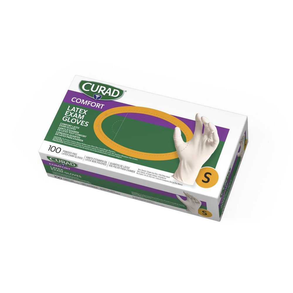 CURAD Powder-Free Small Textured Latex Exam Gloves – Box of 100 (CUR8104)