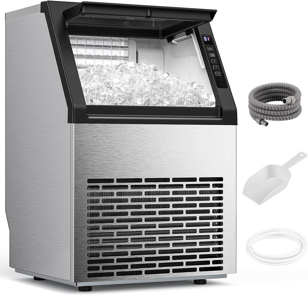 Commercial Ice Maker Machine,80Lbs/24H Stainless Steel Ice Machine,24Lbs Storage