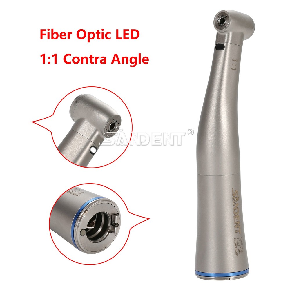 Dental 1:1 Fiber Optic LED Contra Angle Handpiece 4 Spray Push Button fit NSK po