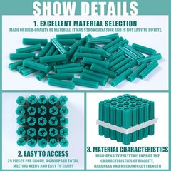 100 Pcs 1/4″ X 1-1/4″ Green Expanding Plastic Concrete Anchors for Secure Fixing