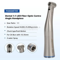 Dental 1:1 Fiber Optic LED Contra Angle Handpiece 4 Spray Push Button fit NSK po