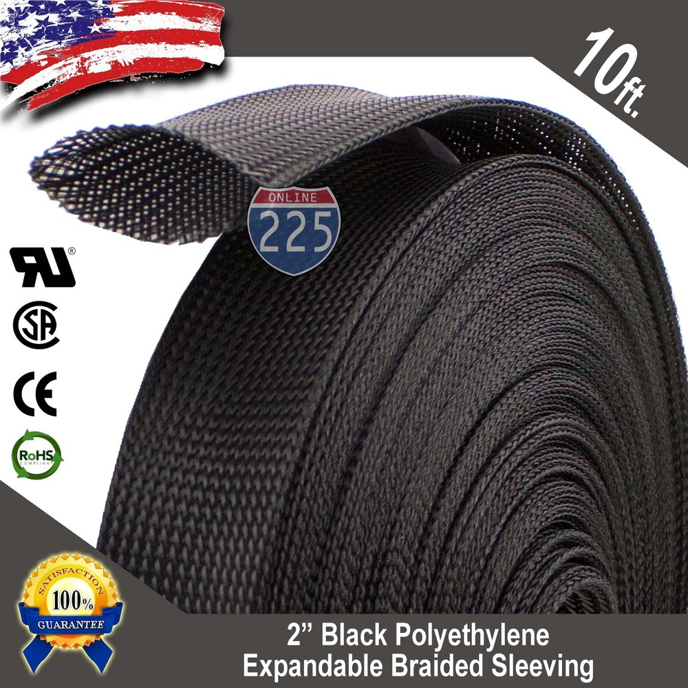 10 FT. 2″ Black Expandable Wire Cable Sleeving Sheathing Braided Loom Tubing US