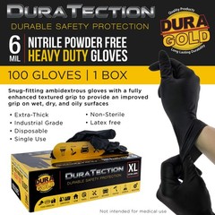 Dura-Gold HD Black Nitrile Disposable Gloves, Box of 100, Size X-Large, 6 Mil