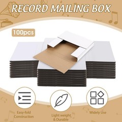 Fuutreo 100 Pack 7 Inch Vinyl Record Mailers Boxes 45 RPM Easy Fold LP White