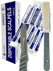 New Disposable Scalpel Blades With Plastic Handle ( Box of 10 ) Sterile Surgical