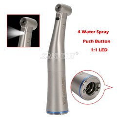 Dental 1:1 Fiber Optic LED Contra Angle Handpiece 4 Spray Push Button fit NSK po