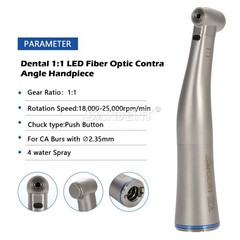 Dental 1:1 Fiber Optic LED Contra Angle Handpiece 4 Spray Push Button fit NSK po