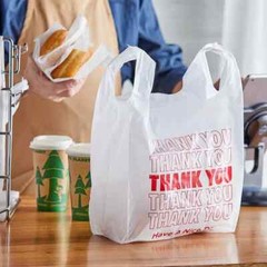 (1000 BAGS) T-SHIRT THANK YOU PLASTIC 1/8 BAGS 10″ x 5 x 18″ RECYLCED MATERIAL