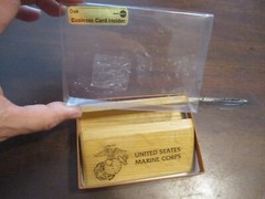 UNITED STATES MARINE CORPS OAK WOODEN BUSINESS CARD HOLDER LAZER ETCHED IOB
