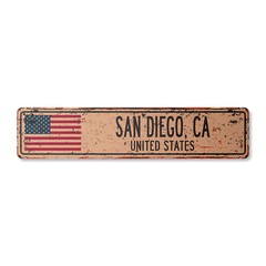 SAN DIEGO CA UNITED STATES Vintage Street Sign American flag city country rustic
