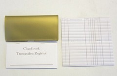 1 NEW GOLD VINYL CHECK BOOK COVER & 20 NEW CHECKBOOK TRANSACTION REGISTERS