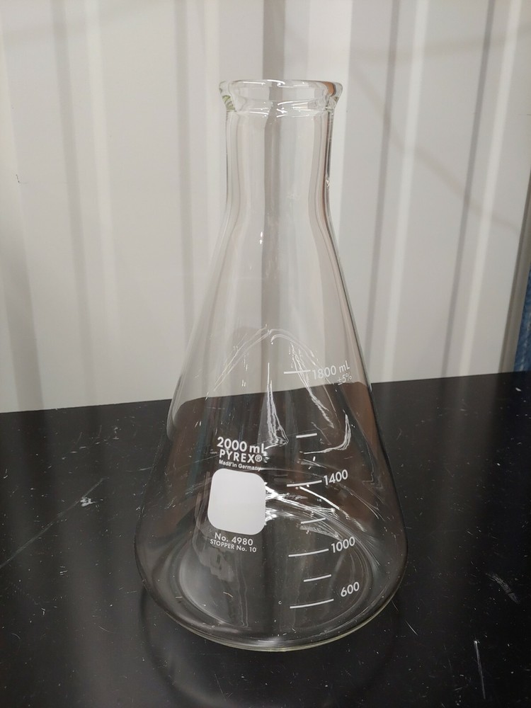 Corning Pyrex 4980-2L 2L Erlenmeyer Flask Narrow Mouth Heavy Rim Graduated