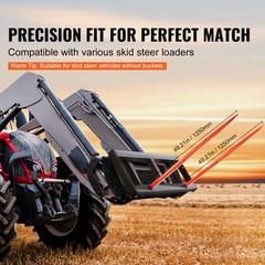 VEVOR 49″ Hay Spear Bale Spears Skid Steer Loader Tractor Attachment 3000lbs