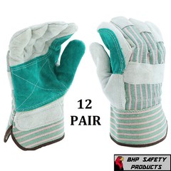 12 PAIR DOUBLE PALM SHOULDER SPLIT LEATHER WORK GLOVES SIZE LARGE