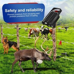 Solar Powered Electric Fence Charger 10 Miles – 0.18J, Portable Energizer for Do