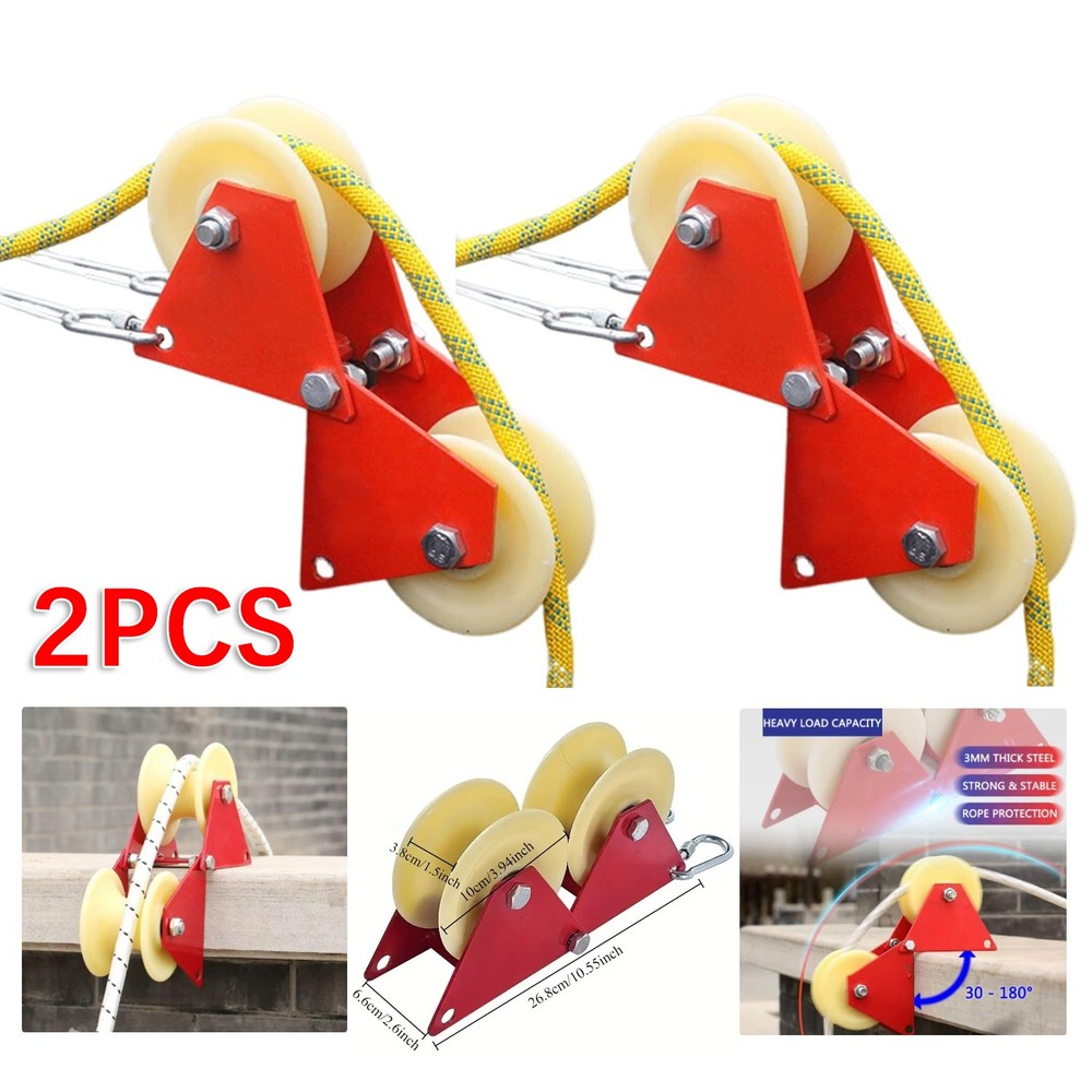 90 Degree Angle Lifting Pulley System Roof Top Rope Block & Tackle Pulley System