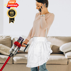 Qianyu Women’s Waitress Kitchen Cleaning Half Apron White One Size,