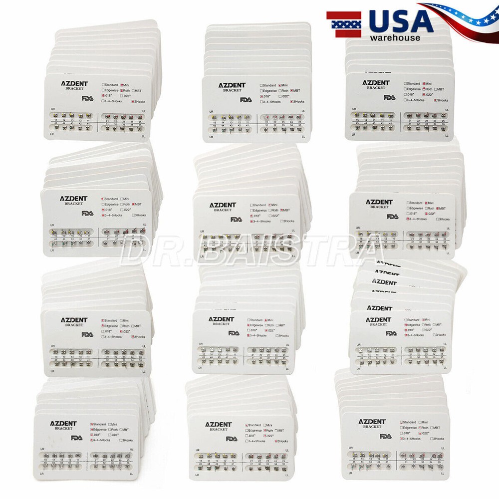 US Dental Orthodontic Bracket Brace Mini /Standard Roth/MBT.022/.018 Hook AZDENT