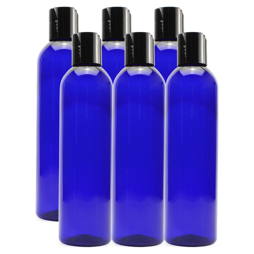 Plastic Squeeze Bottles w/Disc Top Flip Cap Bulk, 8oz 6pk Blue; BPA-Free