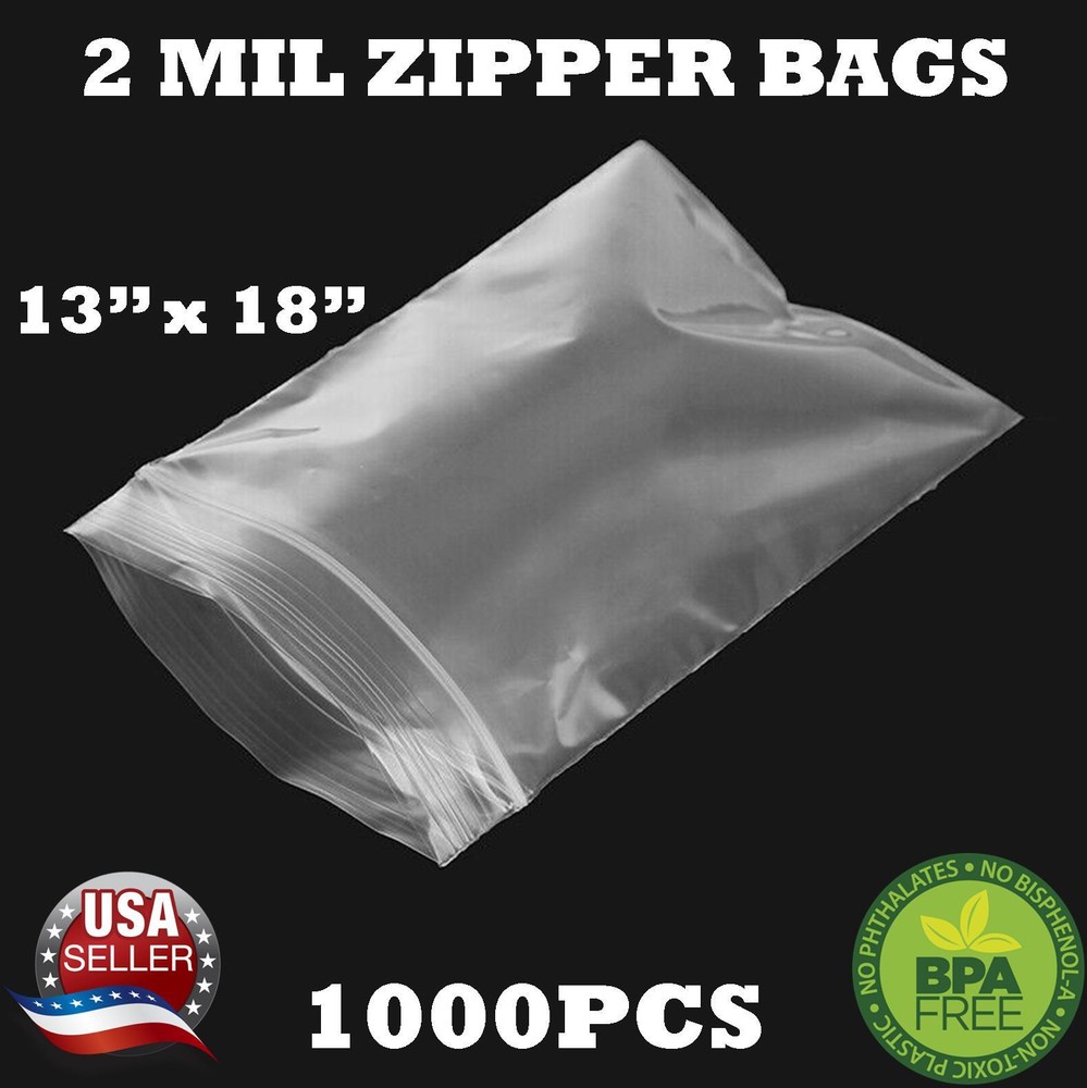 1000 – 13″ x 18″ ZIP SEAL TOP LOCK BAGS CLEAR 2 MIL PLASTIC RECLOSABLE BAGGIES