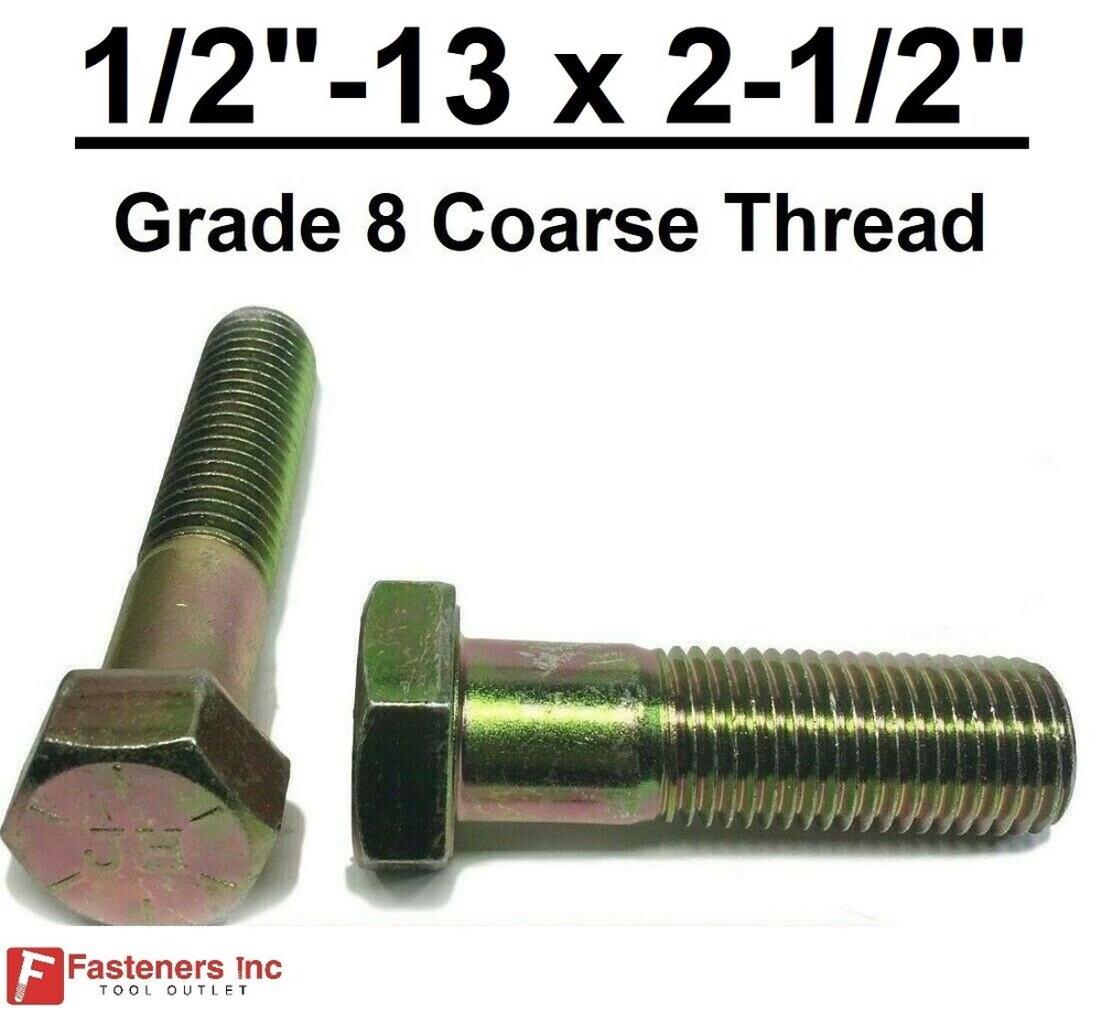 1/2-13 x 2-1/2″ (PT) Hex Bolt Yellow Zinc Plated Grade 8 Cap Screw Coarse Thread