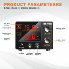 NICE-POWER DC Power Supply Variable 0~30V 0~10A, 3-Digits LED Display Current an