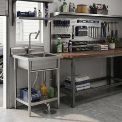 Stainless Steel Kitchen Sink, Freestanding Commercial Single Bowl Utility Sink