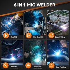 ARCCAPTAIN 250A MIG Welder Gas MIG/Gasless MIG/Stick/Lift TIG/Spool 110V 220V